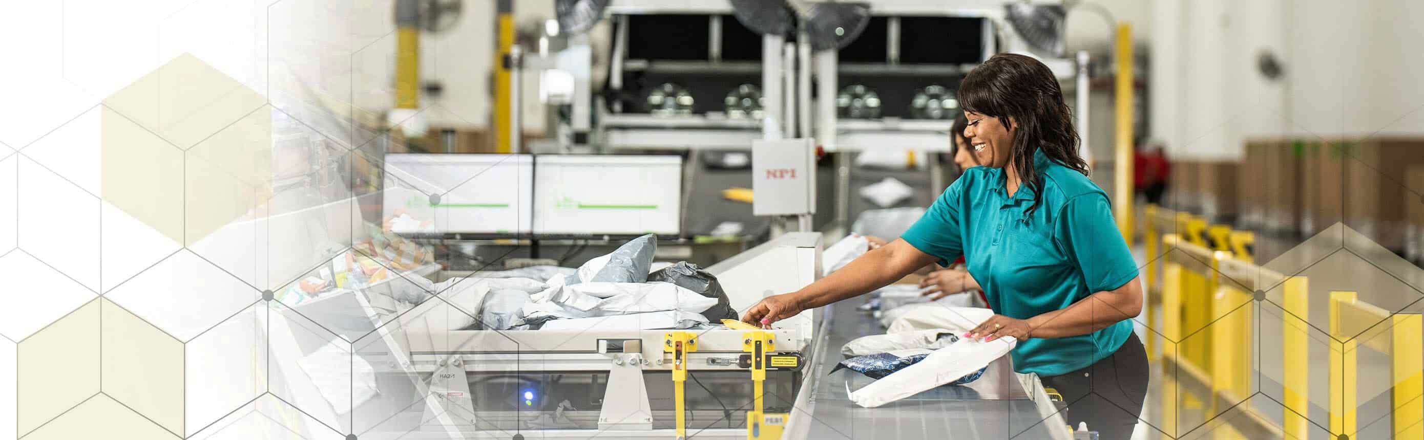 woman sorting packages in warehouse